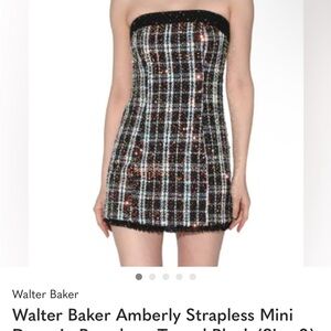 NWT Walter Baker Strapless Plaid Sequin Dress - Black and Multicolor